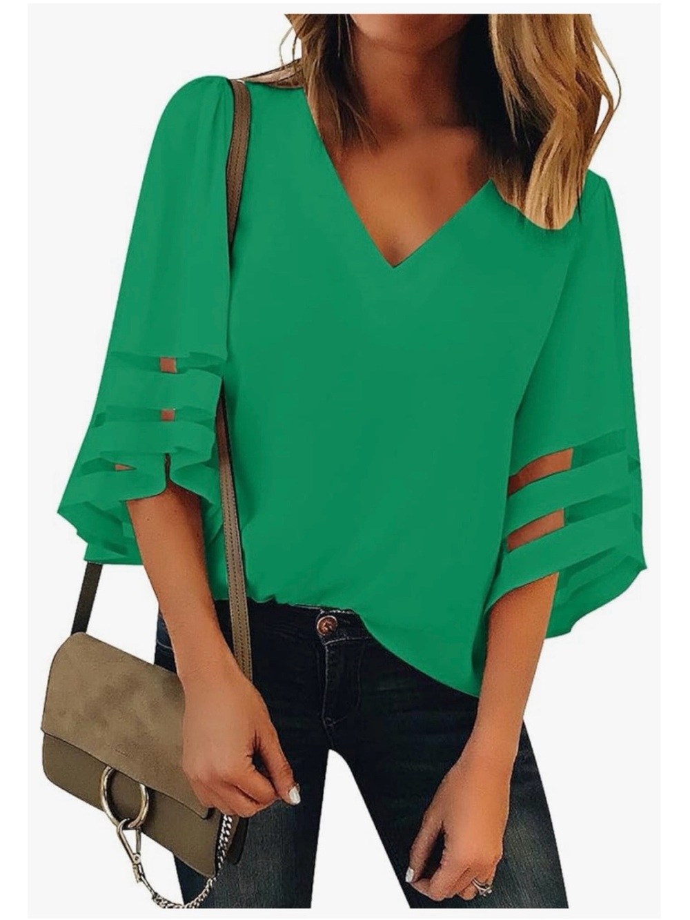Green V-Neck Blouse • Small • NWOT